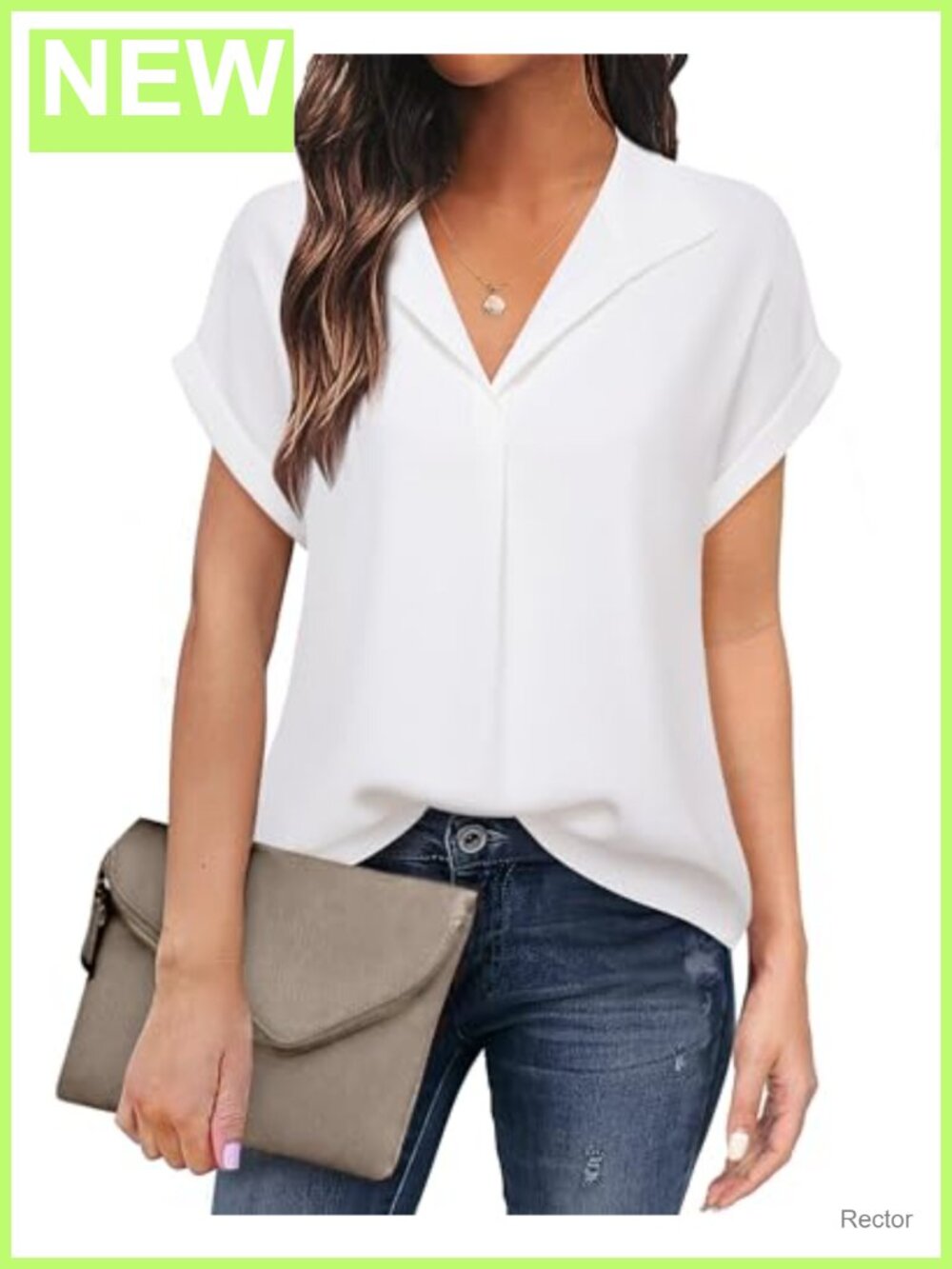 Women's Short Sleeve Chiffon Blouse V-Neck Collared Office Business Top